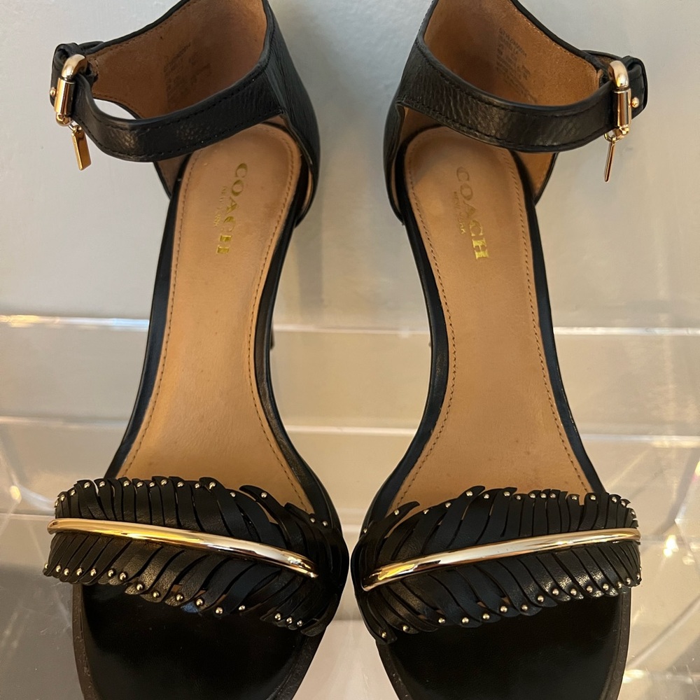 Authentic Coach Isabella Mill Feather Heels Black Gold